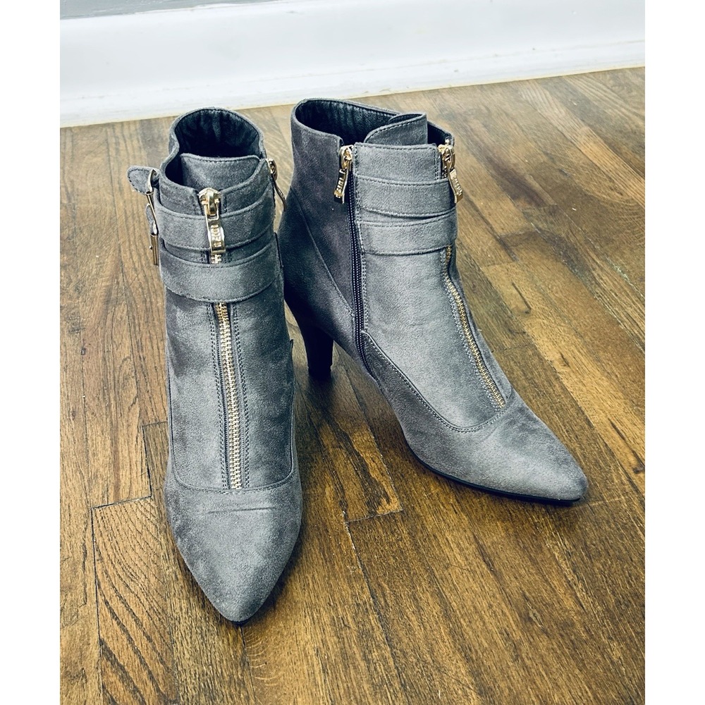 IDIFU Amanda C Strappy Ankle Boots Womens 8 Gray Suede Pointed Toe Metal Buckle